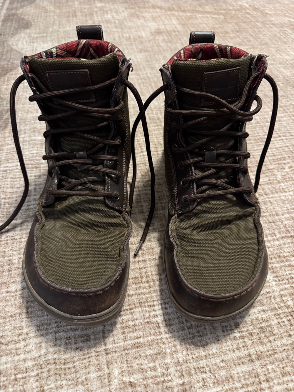 Men's Olive Canvas Lace-Up Boots with Dark Brown Trim